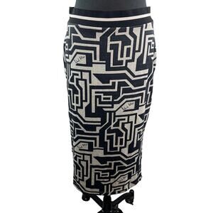 Richard Allan x H&M Black White Midi Skirt Knit Geometric Elastic Waist Medium M